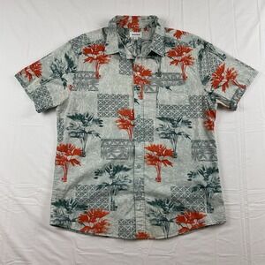 Haggar Hawaiian Shirt Palm Tree‎ Print Button Front Tropical Island Vibes